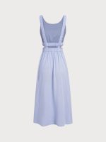 Pale Blue Smocked Strap Cutout Waist Beach Dress - Image 9