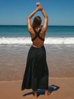 Black V Neck Plaeted Beach Dress - Image 2