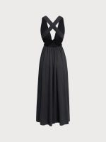 Black V Neck Plaeted Beach Dress - Image 10