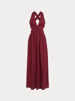 Wine Red V Neck Plaeted Beach Dress - Image 11