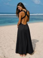 Black V Neck Plaeted Beach Dress - Image 8