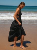 Black V Neck Plaeted Beach Dress - Image 4