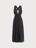 Black V Neck Plaeted Beach Dress - Image 9