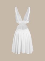 White Plunging Ruched Beach Dress - Image 7