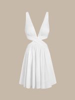 White Plunging Ruched Beach Dress - Image 6